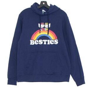 Hello Kitty Hoodie Besties Rainbow Pullover Kawaii Retro Girly 90s Blue Medium